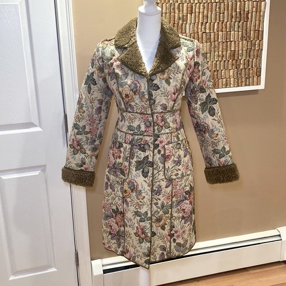 Anthropologie Jackets & Blazers - Anthropologie Made in Greece Floral Pattern with Faux Fur